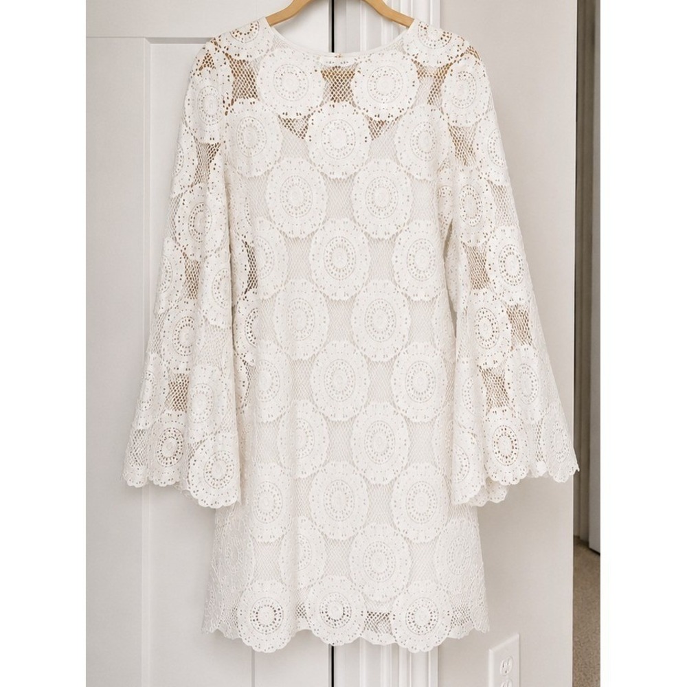 Zimmermann Junie Ivory Crochet Lace Tunic Mini Dress Resort 3/L/10 Bridal Boho - Picture 4 of 9
